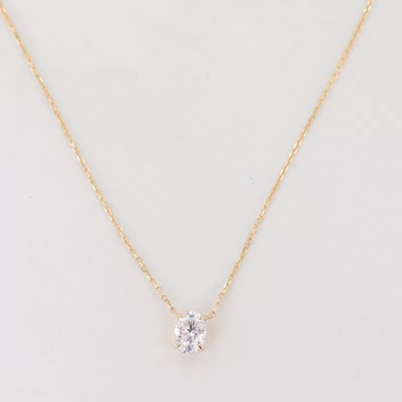 6×8mm Oval Cut Moissanite 14K Yellow Gold Diamond Pendant Necklace