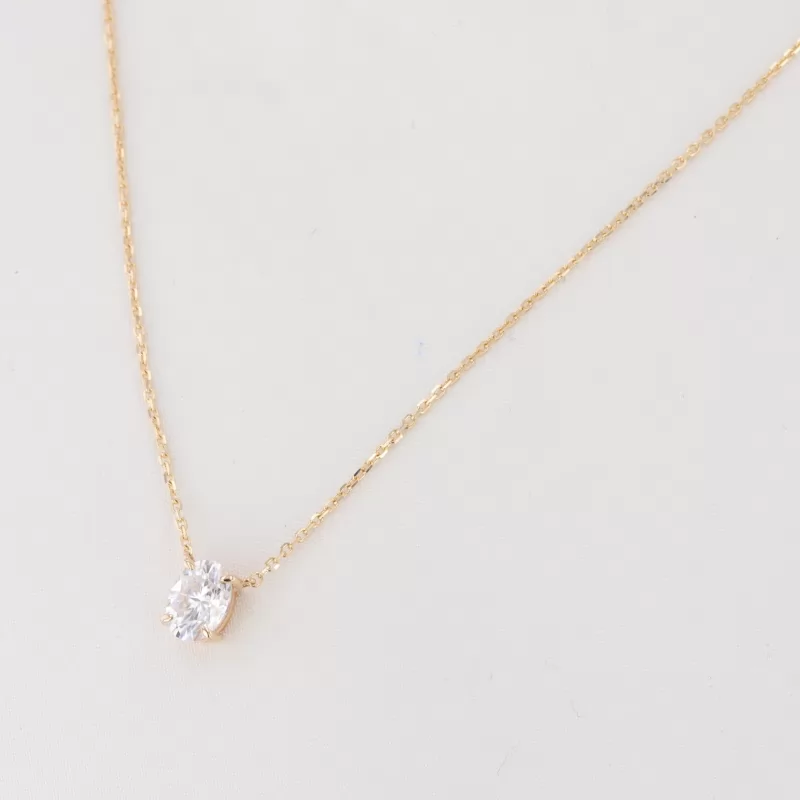 6×8mm Oval Cut Moissanite 14K Yellow Gold Diamond Pendant Necklace