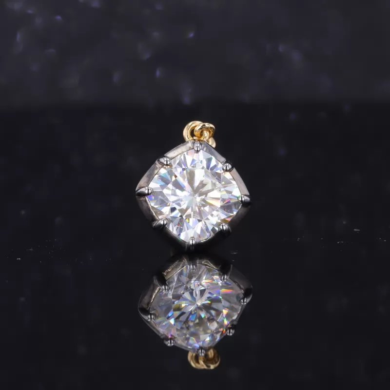 7×7mm Cushion Cut Moissanite 18K Yellow Gold Diamond Pendant