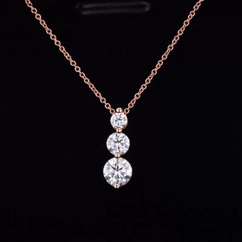 3mm to 5mm Round Brilliant Cut Moissanite 14K Rose Gold Diamond Pendant Necklace