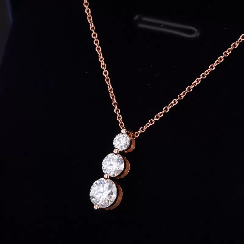 3mm to 5mm Round Brilliant Cut Moissanite 14K Rose Gold Diamond Pendant Necklace