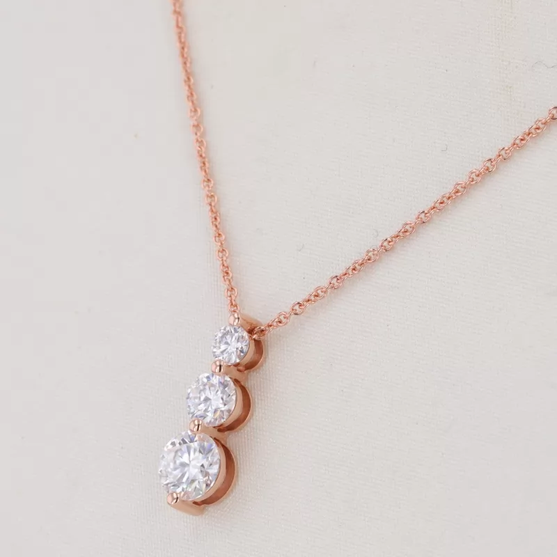 3mm to 5mm Round Brilliant Cut Moissanite 14K Rose Gold Diamond Pendant Necklace