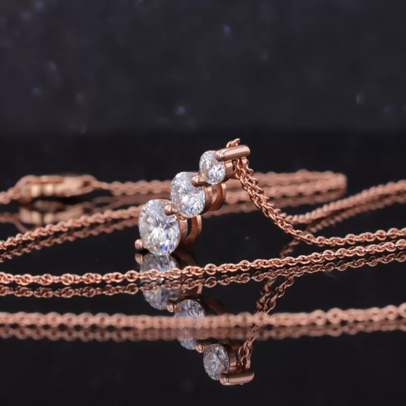 3mm to 5mm Round Brilliant Cut Moissanite 14K Rose Gold Diamond Pendant Necklace