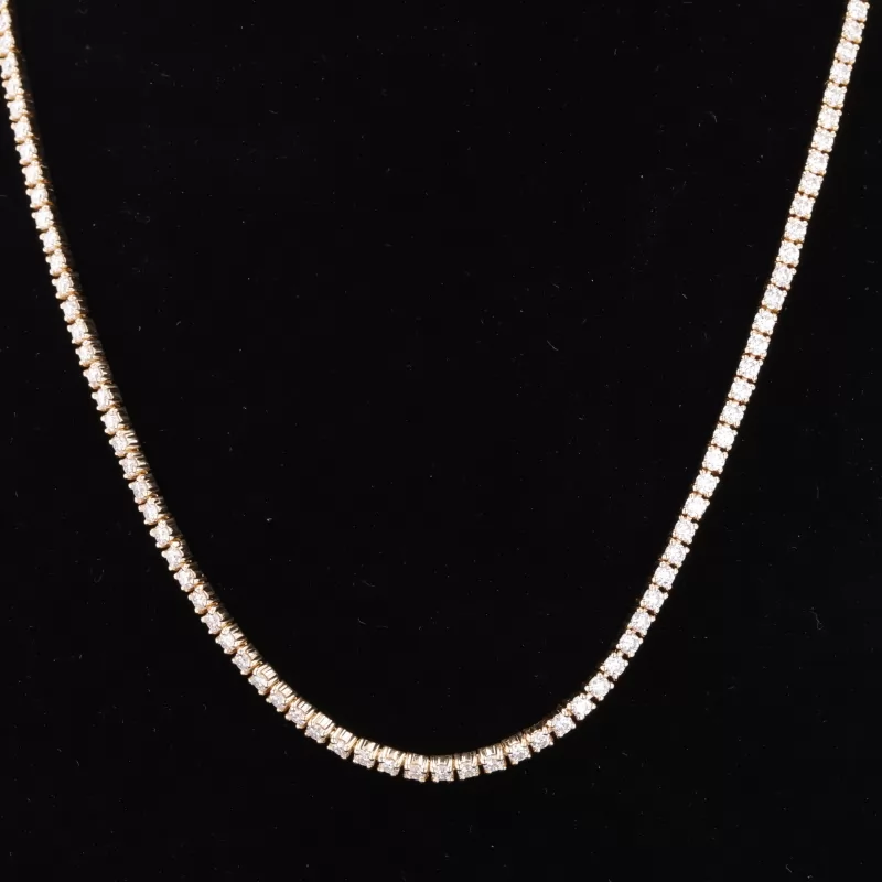 2mm Round Brilliant Cut Moissanite 14K Yellow Gold Diamond Tennis Necklace