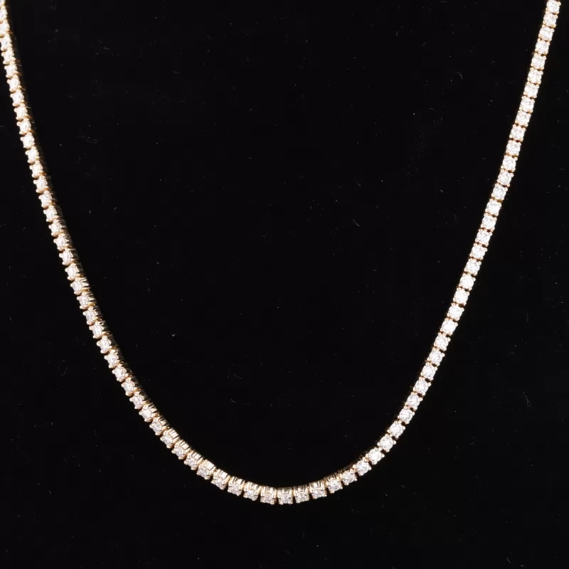 2mm Round Brilliant Cut Moissanite 14K Gold Diamond Tennis Necklace