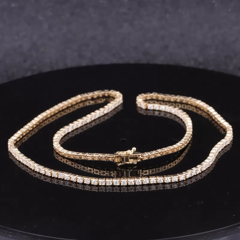 2mm Round Brilliant Cut Moissanite 14K Yellow Gold Diamond Tennis Necklace