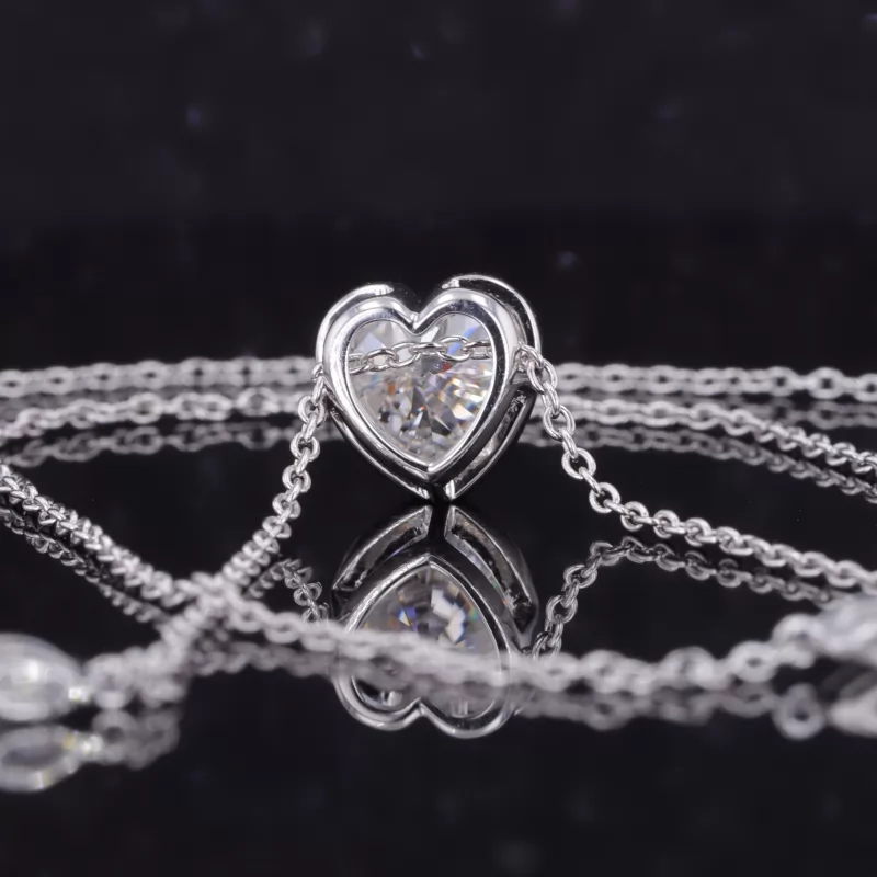 7.5×7.5mm Heart Cut Moissanite Bezel Set S925 Sterling Silver Diamond Pendant Necklace