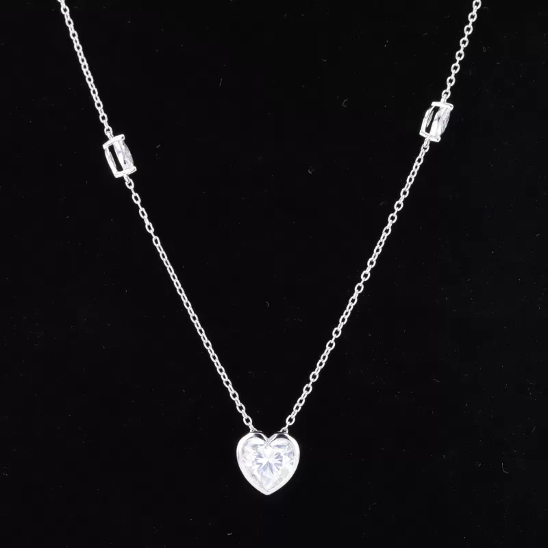 7.5×7.5mm Heart Cut Moissanite Bezel Set S925 Sterling Silver Diamond Pendant Necklace