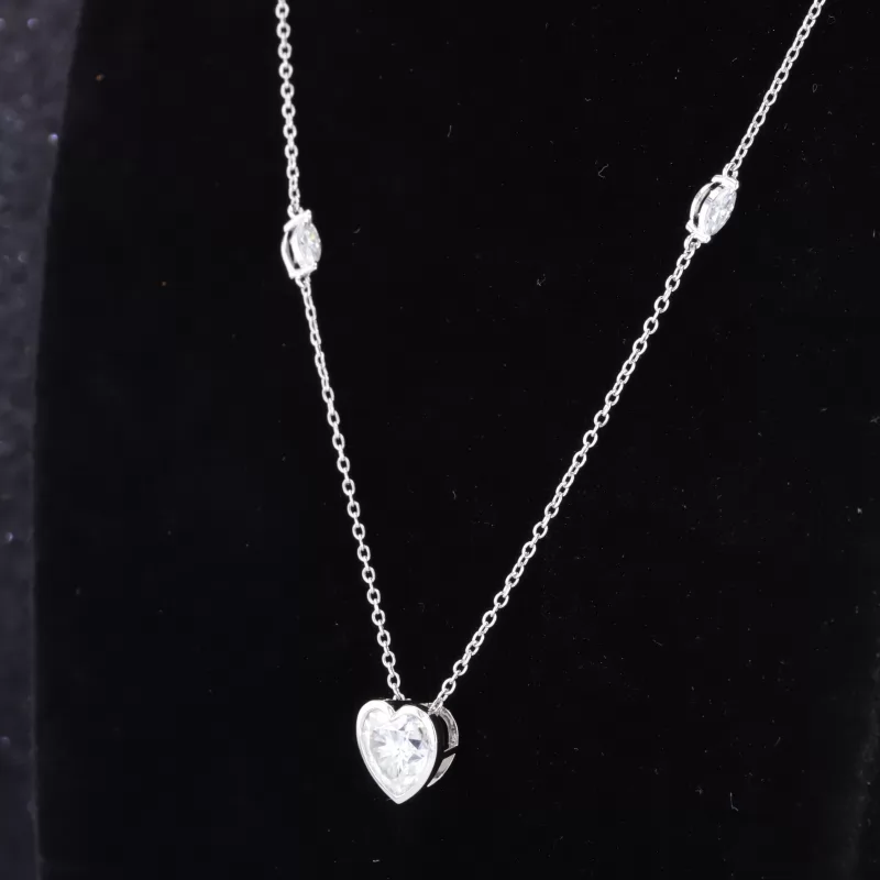 7.5×7.5mm Heart Cut Moissanite Bezel Set S925 Sterling Silver Diamond Pendant Necklace