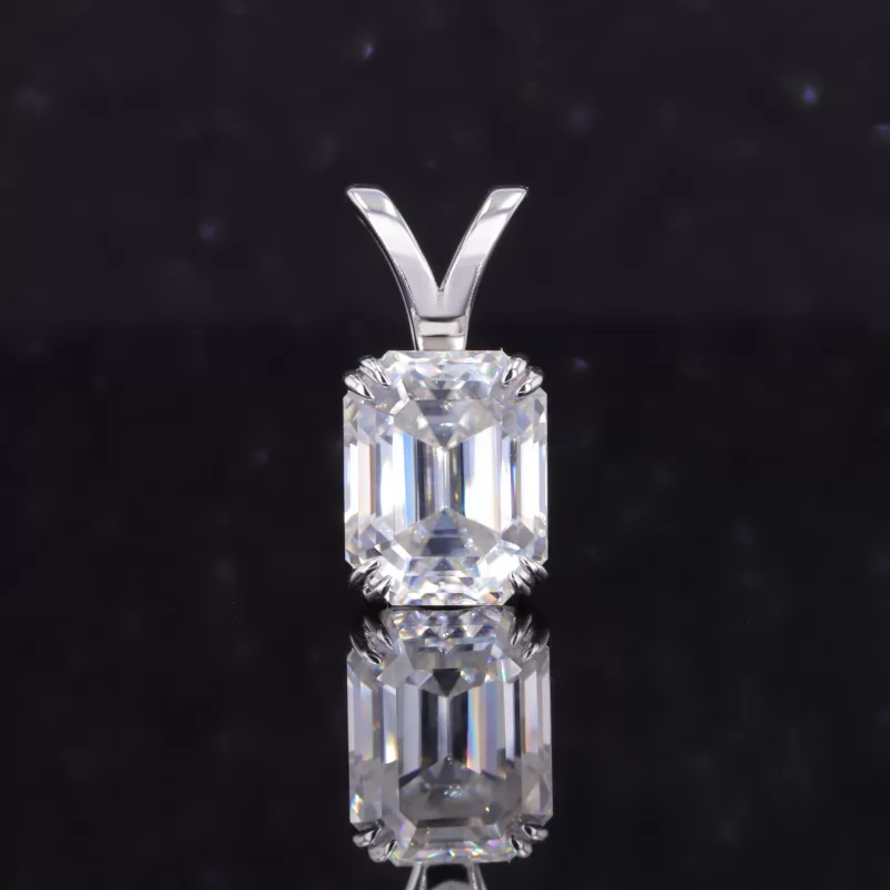 8×10mm Octagon Emerald Cut Moissanite 10K White Gold Diamond Pendant