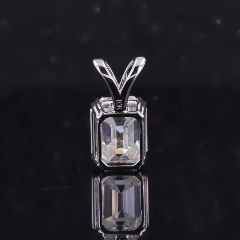 8×10mm Octagon Emerald Cut Moissanite 10K White Gold Diamond Pendant
