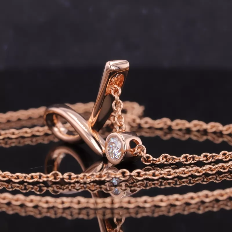 3.5mm Round Brilliant Cut Moissanite Bezel Set 18K Rose Gold Diamond Pendant Necklace