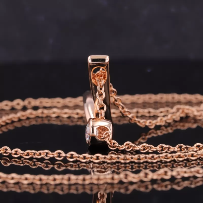 3.5mm Round Brilliant Cut Moissanite Bezel Set 18K Rose Gold Diamond Pendant Necklace