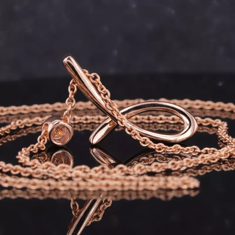 3.5mm Round Brilliant Cut Moissanite Bezel Set 18K Rose Gold Diamond Pendant Necklace