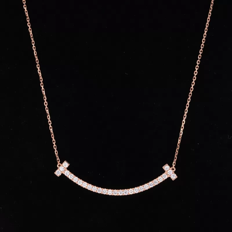 1.6mm Round Brilliant Cut Moissanite 18K Rose Gold Diamond Pendant Necklace