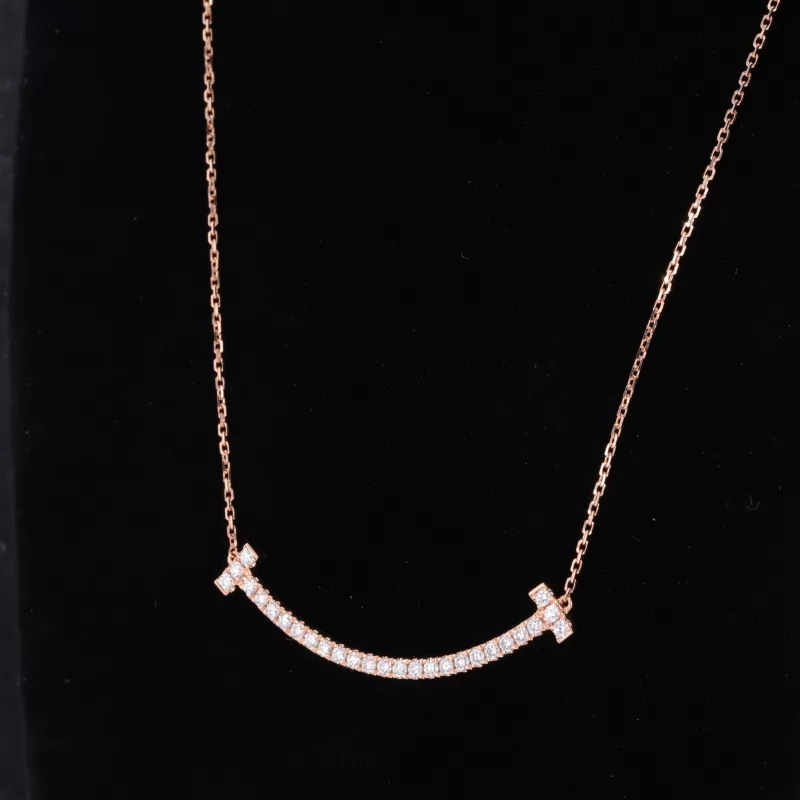 1.6mm Round Brilliant Cut Moissanite 18K Rose Gold Diamond Pendant Necklace