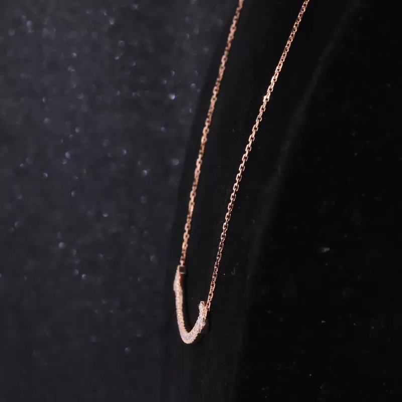 1.6mm Round Brilliant Cut Moissanite 18K Rose Gold Diamond Pendant Necklace