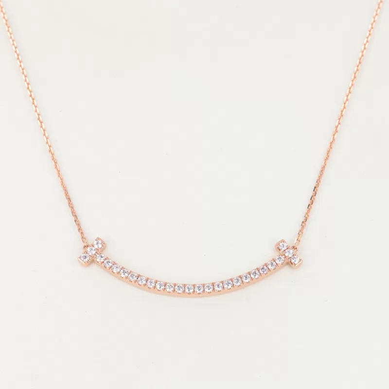 1.6mm Round Brilliant Cut Moissanite 18K Rose Gold Diamond Pendant Necklace