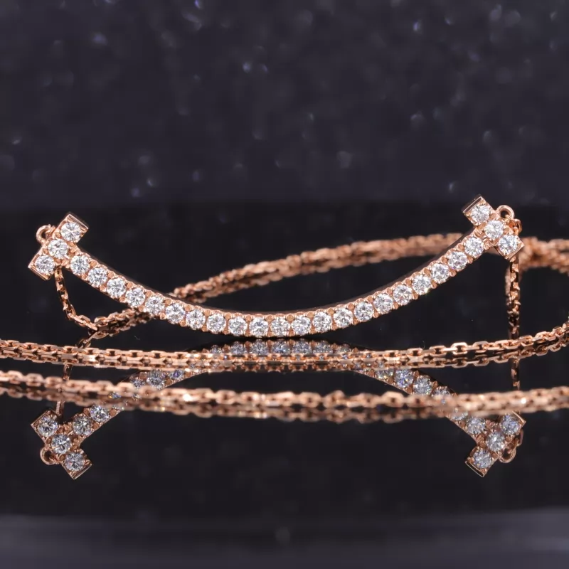 1.6mm Round Brilliant Cut Moissanite 18K Rose Gold Diamond Pendant Necklace
