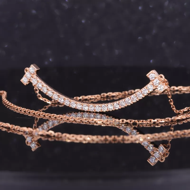 1.6mm Round Brilliant Cut Moissanite 18K Rose Gold Diamond Pendant Necklace
