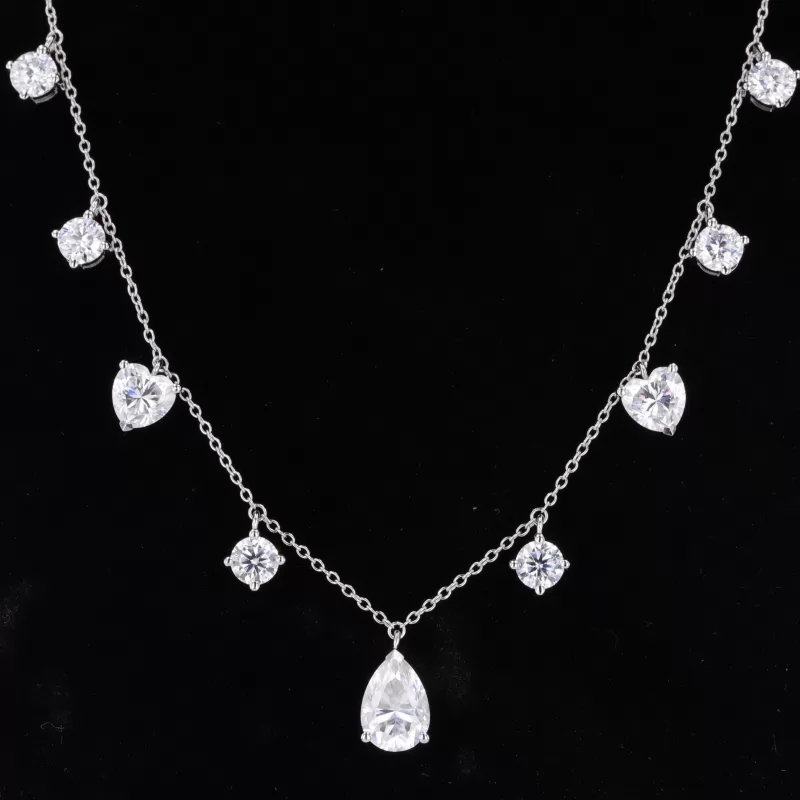 7×10mm Pear Cut Moissanite S925 Sterling Silver Diamond Pendant Necklace