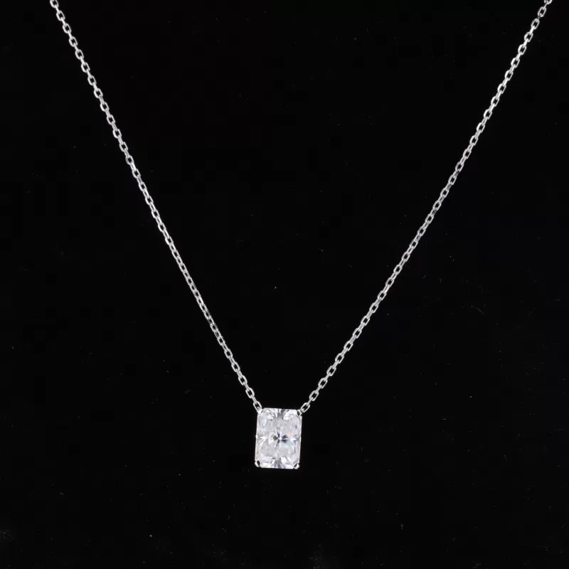 6×8mm Radiant Cut Moissanite 14K White Gold Diamond Pendant Necklace