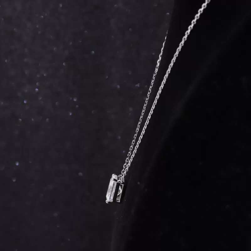 6×8mm Radiant Cut Moissanite 14K White Gold Diamond Pendant Necklace
