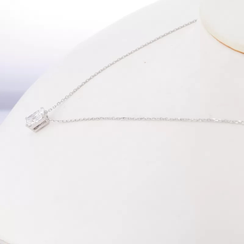 6×8mm Radiant Cut Moissanite 14K White Gold Diamond Pendant Necklace