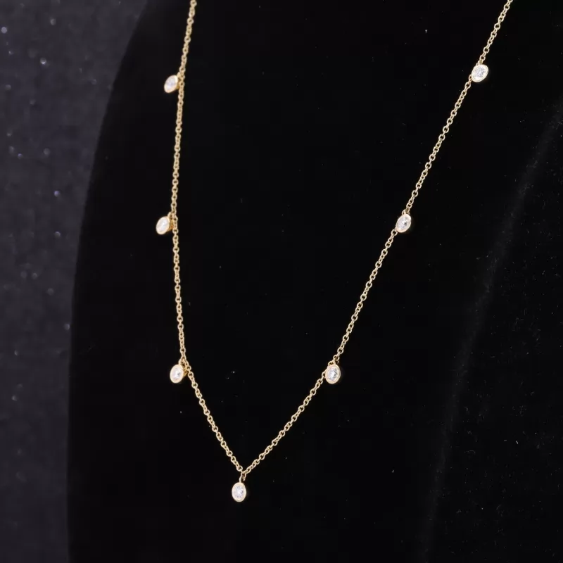 2.5mm Round Brilliant Cut Moissanite Bezel Set 10K Gold Diamond Pendant Necklace