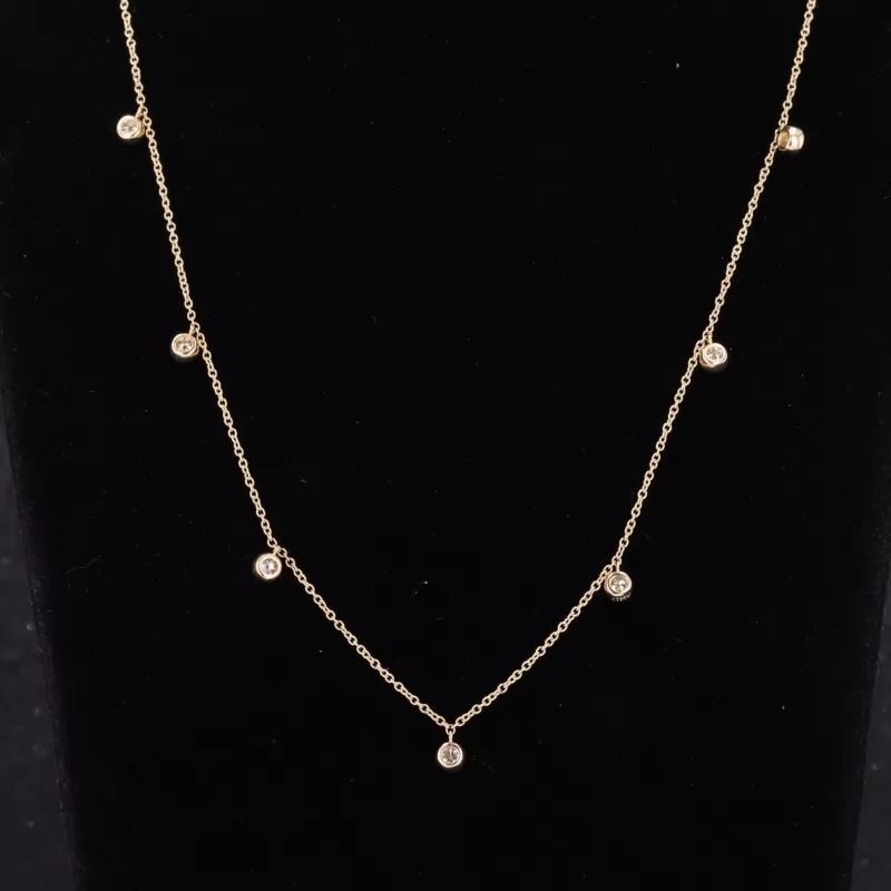 2.5mm Round Brilliant Cut Moissanite Bezel Set 10K Gold Diamond Pendant Necklace