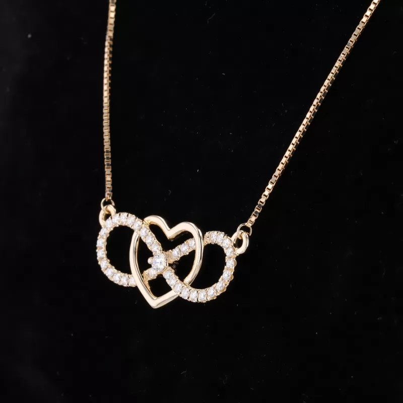 Round Brilliant Cut Moissanite 10K Yellow Gold Heart Shape Diamond Pendant Necklace