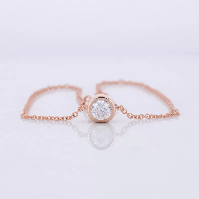 4mm Round Brilliant Cut Moissanite Bezel Set 14K Rose Gold Diamond Bracelet