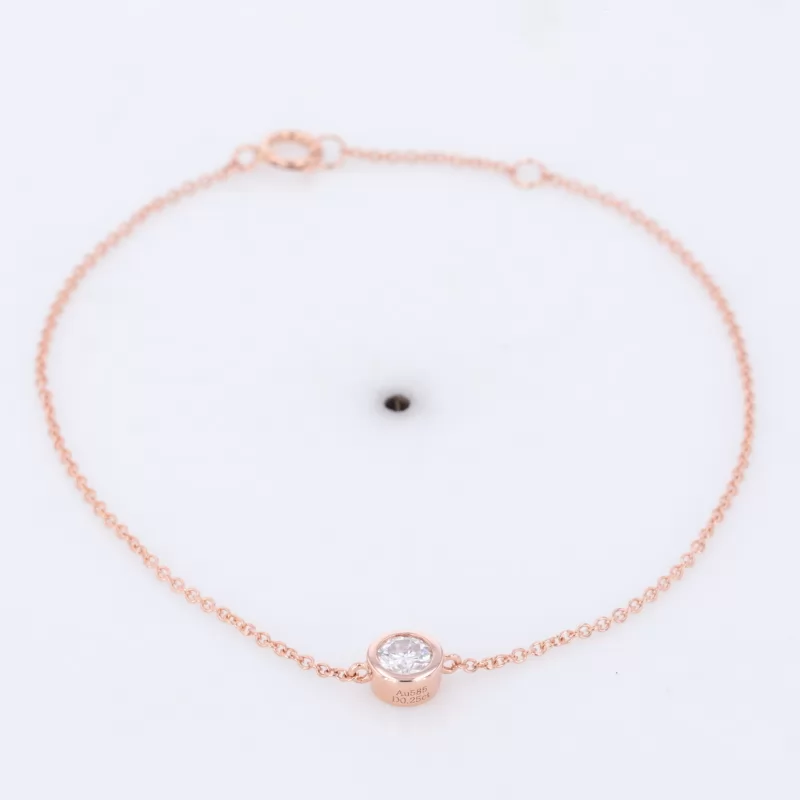 4mm Round Brilliant Cut Moissanite Bezel Set 14K Rose Gold Diamond Bracelet