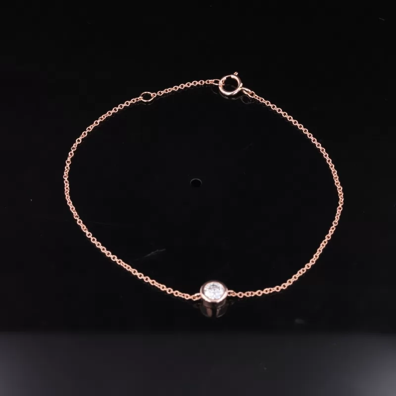 4mm Round Brilliant Cut Moissanite Bezel Set 14K Rose Gold Diamond Bracelet