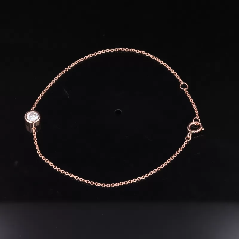 4mm Round Brilliant Cut Moissanite Bezel Set 14K Rose Gold Diamond Bracelet