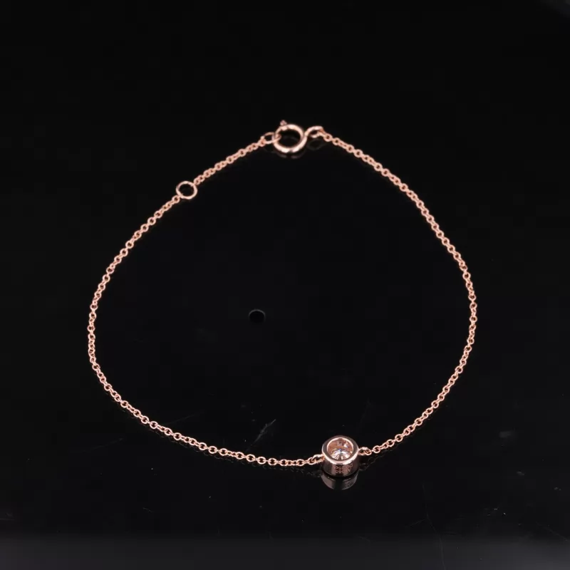 4mm Round Brilliant Cut Moissanite Bezel Set 14K Rose Gold Diamond Bracelet