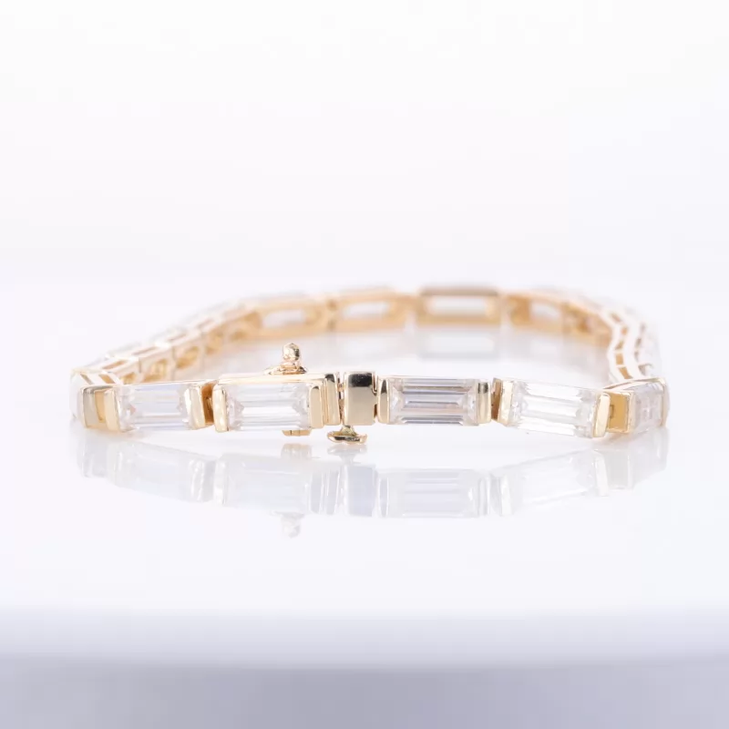 3×6mm Baguette Step Cut Moissanite 14K Yellow Gold Tennis Bracelet