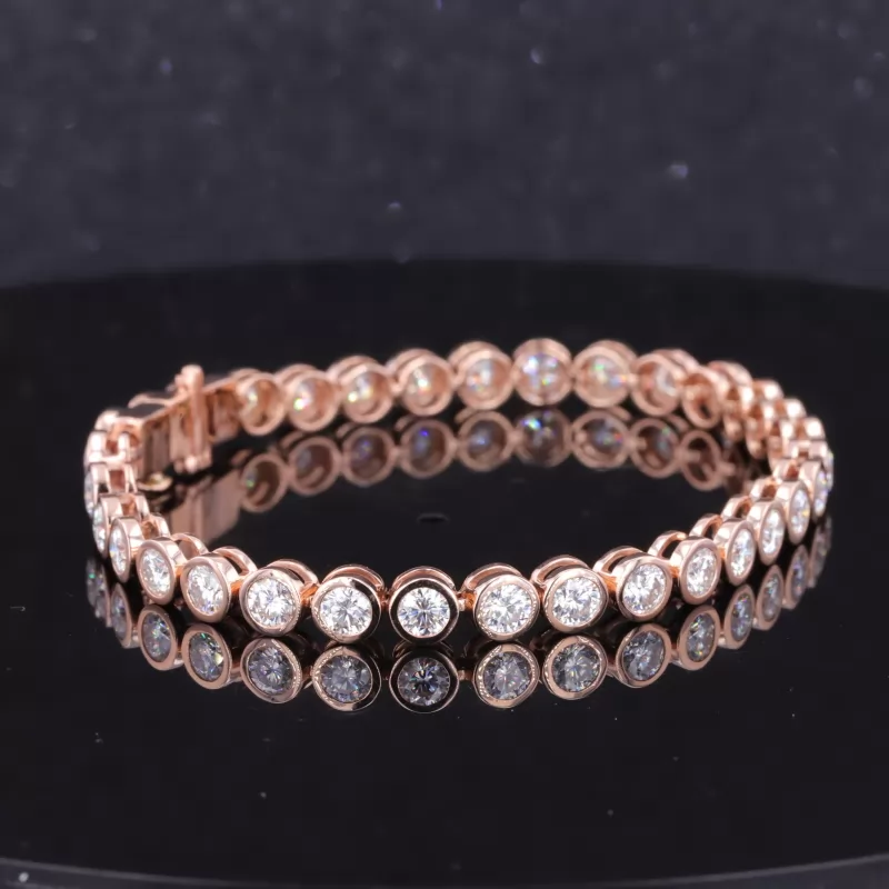 3.5mm Round Brilliant Cut Moissanite Bezel Set 10K Rose Gold Tennis Bracelet