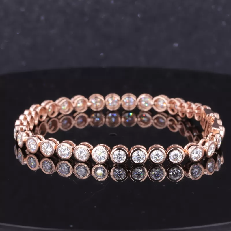 3.5mm Round Brilliant Cut Moissanite Bezel Set 10K Rose Gold Tennis Bracelet