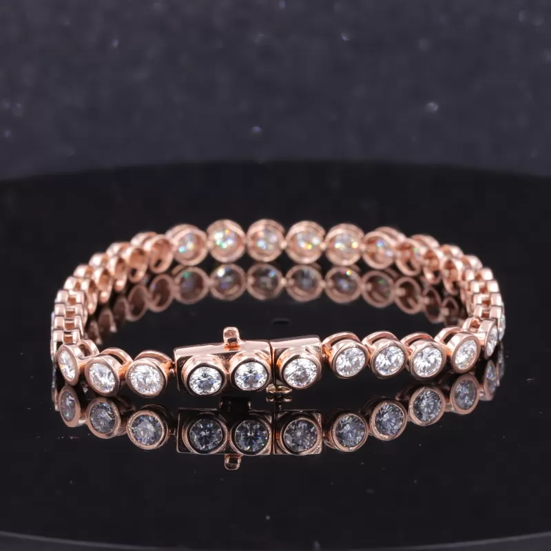 3.5mm Round Brilliant Cut Moissanite Bezel Set 10K Rose Gold Tennis Bracelet