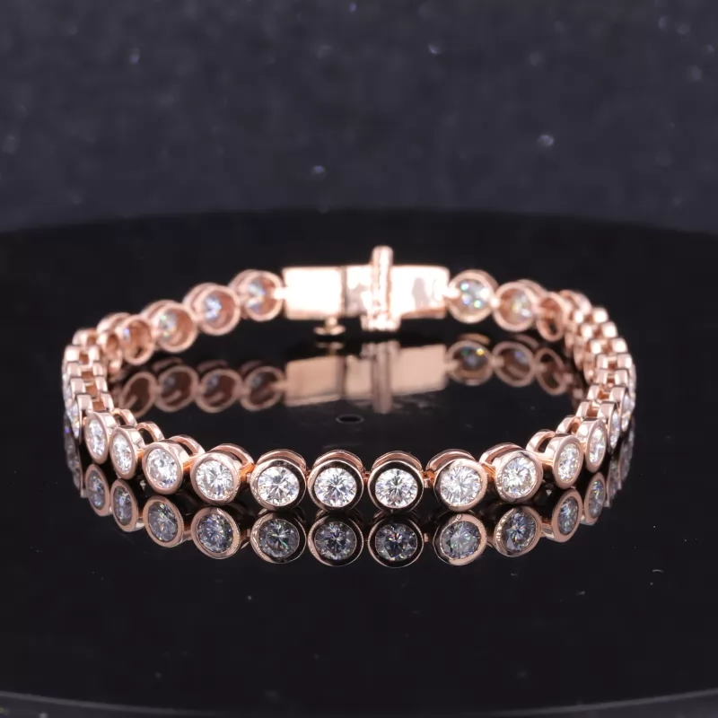 3.5mm Round Brilliant Cut Moissanite Bezel Set 10K Rose Gold Tennis Bracelet