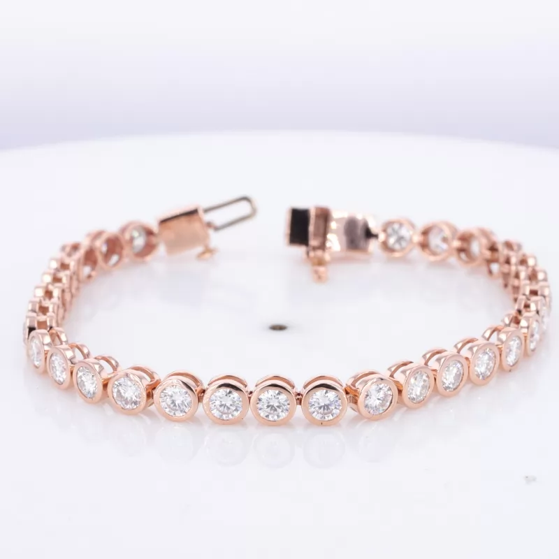 3.5mm Round Brilliant Cut Moissanite Bezel Set 10K Rose Gold Tennis Bracelet