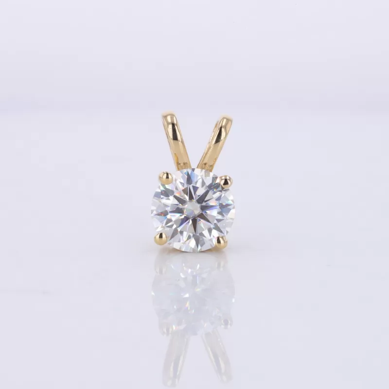 8mm Round Brilliant Cut Moissanite 18K Yellow Gold Diamond Pendant