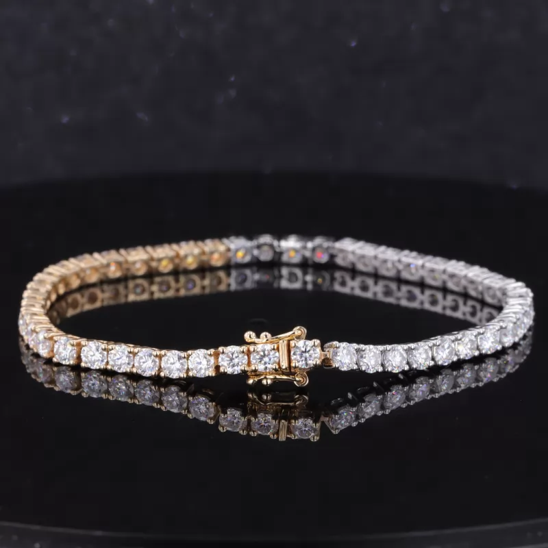 3mm Round Brilliant Cut Lab Grown Diamond 14K Yellow & White Gold Tennis Bracelet