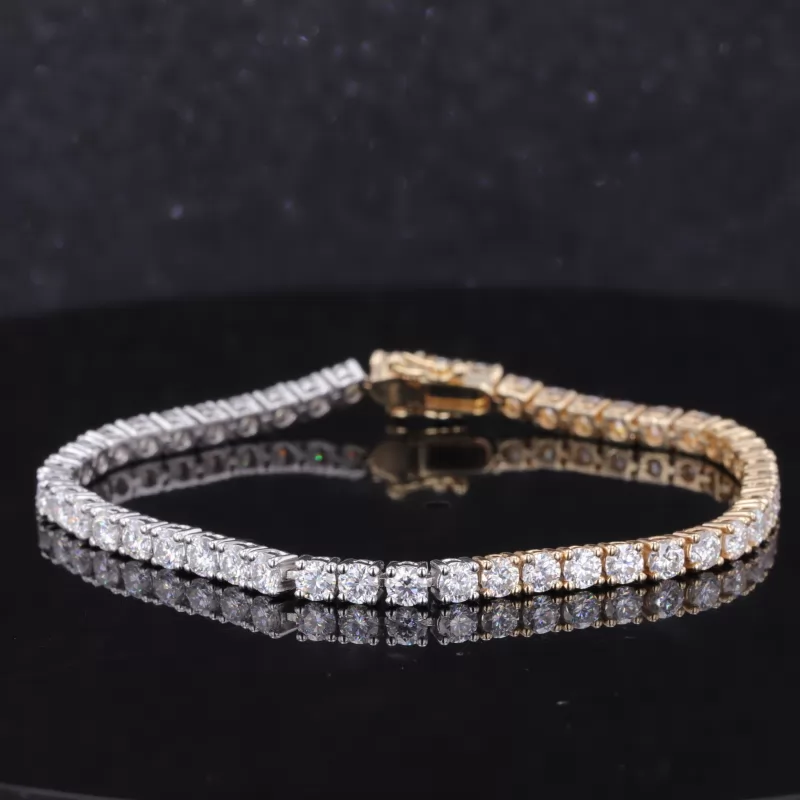 3mm Round Brilliant Cut Lab Grown Diamond 14K Yellow & White Gold Tennis Bracelet