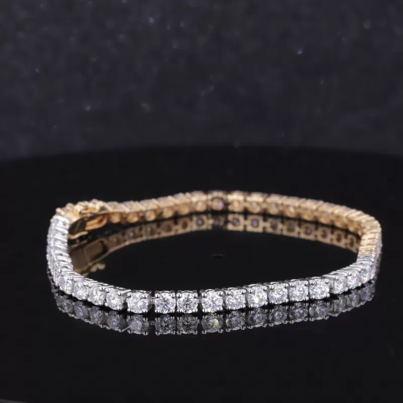 3mm Round Brilliant Cut Lab Grown Diamond 14K Yellow & White Gold Tennis Bracelet