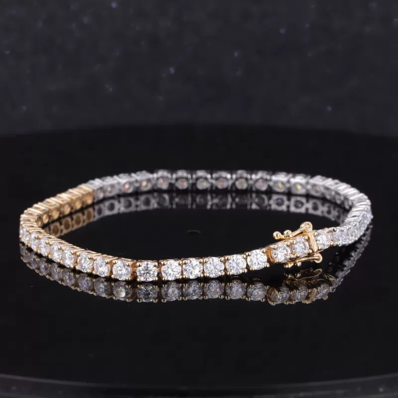 3mm Round Brilliant Cut Lab Grown Diamond 14K Yellow & White Gold Tennis Bracelet