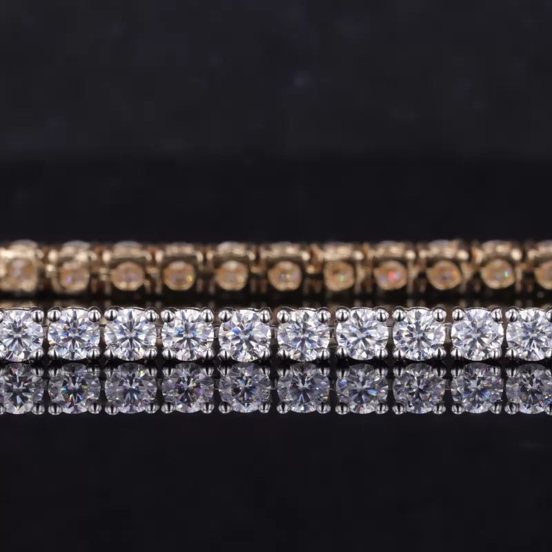 3mm Round Brilliant Cut Lab Grown Diamond 14K Yellow & White Gold Tennis Bracelet