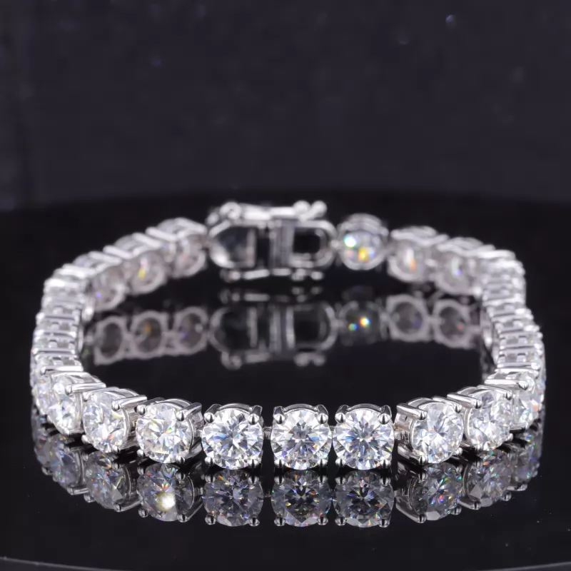 6mm Round Brilliant Cut Moissanite 10K White Gold Tennis Bracelet