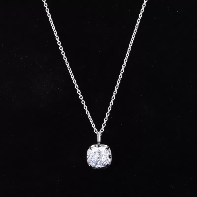 7×7mm Old Mine Cut Moissanite S925 Sterling Silver Diamond Pendant Necklace